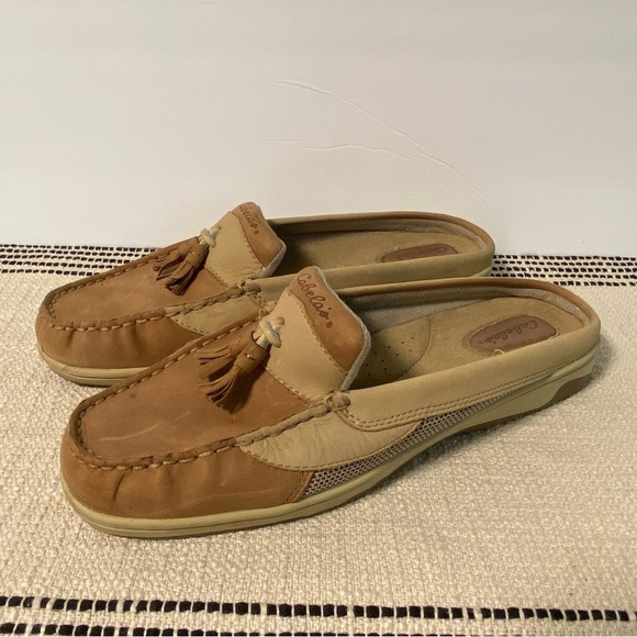 CABELA’S / Ladies Tan Leather Slip-on Mule Boat Shoes Size 10M - Picture 1 of 9